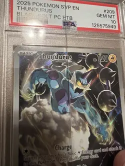 2025 Black Bolt Pokemon Center ETB Promo Thundurus *CRACKED* PSA 10 Slab Read - Image 3