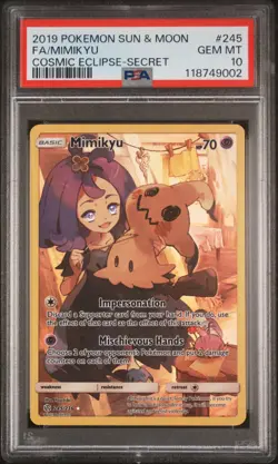 2019 POKEMON SUN & MOON COSMIC ECLIPSE SECRET #245 FULL ART/MIMIKYU PSA 10 - Image 1
