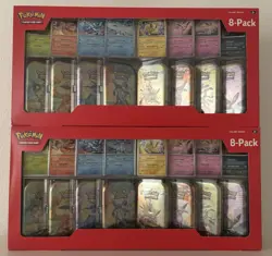 Lot of 2 Costco Pokemon TCG Prismatic Evolutions 8 Pack Mini Tins - New & Sealed - Image 1