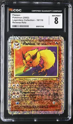 CGC 8 Flareon 2002 Legendary (Collection) 10/110 Reverse Holo Pokemon Card - Image 1