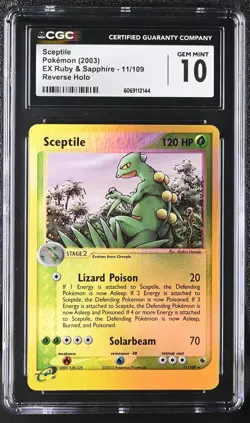 CGC 10 GEM MINT Sceptile EX Ruby & Sapphire 11/109 Reverse Holo Pokemon Card - Image 1