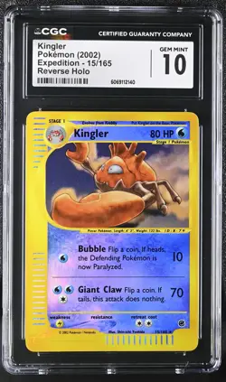 CGC 10 GEM MINT Kingler 2002 Expedition 15/165 Reverse Holo Pokemon Card - Image 1