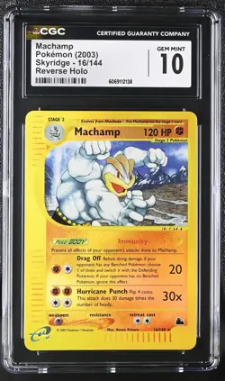 CGC 10 GEM MINT Machamp 2003 Skyridge 16/144 Reverse Holo Pokemon Card - Image 1