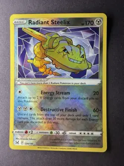 Radiant Steelix 124/196 Lost Origin Pokemon Holo Card, Near Mint Condition - Image 1
