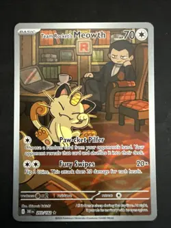 Team Rocket's Meowth 203/182 Illustration Rare Pokemon TCG Destined Rivals NM - Image 1