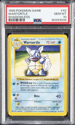 1999 POKEMON GAME SHADOWLESS #42 WARTORTLE PSA 10 - Image 1