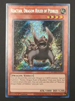 Yugioh Reactan, Dragon Ruler of Pebbles Secret Rare Monster Mayhem BLMM-EN121 - Image 1