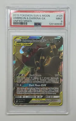 2019 POKEMON SUN & MOON UNIFIED MINDS #125 UMBREON & DARKRAI GX PSA 9 - Image 1