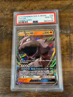 POKEMON 2019 Sun Moon Hidden Fates ONIX GX #36 PSA 10 Gem Mint RARE - Image 1