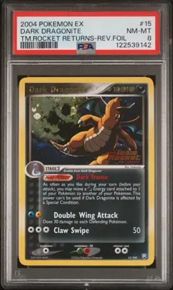 2004 POKEMON EX TEAM ROCKET RETURNS #15 DARK DRAGONITE-REVERSE FOIL PSA 8 - Image 1