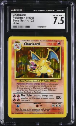 CGC 7.5 Charizard 1999 Base Set 4/102 Holo Pokemon Card - Image 1