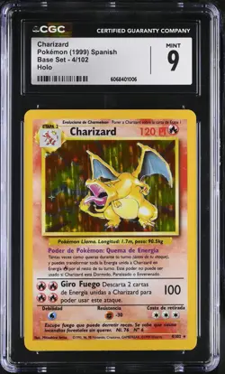 CGC 9 MINT Charizard 1999 Base Set 4/102 Holo Spanish Pokemon Card - Image 1