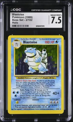 CGC 7.5 Blastoise 1999 Base Set 2/102 Holo Pokemon Card - Image 1