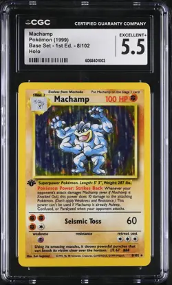CGC 5.5 Machamp 1999 Base Set 1st Edition 8/102 Holo Pokemon Card - Image 1