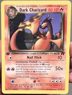 Pokemon Dark Charizard 1st Edition Non Holo Rare Team Rocket TCG Card 21/82 MP - Image 1