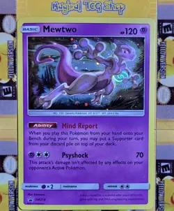 Pokemon Mewtwo Black Star Promo SM214 Holo Swirl Holo Bleed Hidden Fates - Image 1
