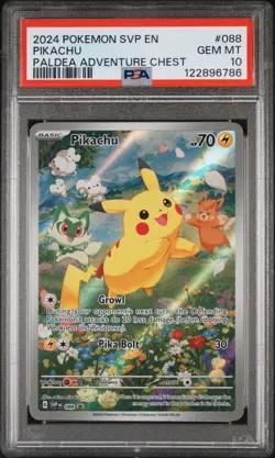 2024 Pokemon #088 Pikachu Paldea Adventure Chest PSA 10 - Image 1
