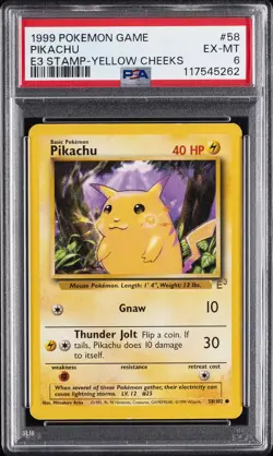 1999 POKEMON GAME E3 STAMP-YELLOW CHEEKS #58 PIKACHU PSA 6 - Image 1