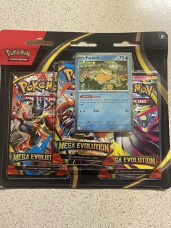 Pokemon TCG Mega Evolution Three Booster Blister Pack New Sealed. - Image 1