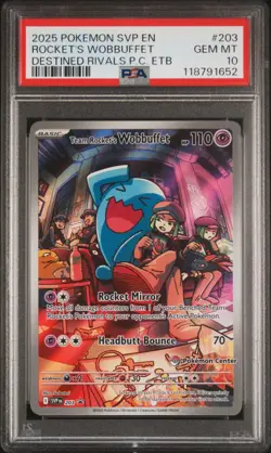 2025 POKEMON DESTINED RIVALS POKEMON CENTER ETB TEAM ROCKET'S WOBBUFFET PSA 10 - Image 1