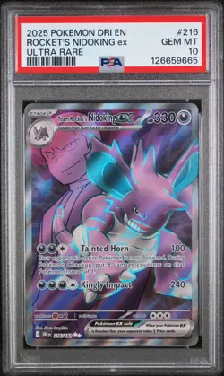 2025 POKEMON DRI EN-DESTINED RIVALS ULTRA RARE TEAM ROCKET'S NIDOKING EX PSA 10 - Image 1
