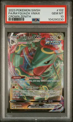 2023 Pokemon Crown Zenith #102 Full Art Rayquaza VMAX PSA 10 Gem Mint - Image 1