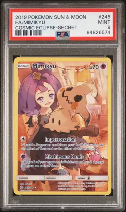2019 POKEMON SUN & MOON COSMIC ECLIPSE SECRET #245 FULL ART/MIMIKYU PSA 9 - Image 1