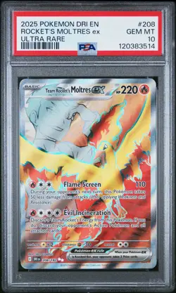 PSA 10 Rocket's Moltres Ex #208 Pokemon Destined Rivals English 2025 - Image 1