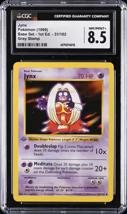 1999 POKEMON (1999) BASE SET - 1ST ED., GRAY STAMP #31/102 JYNX CGC 8.5 - Image 1