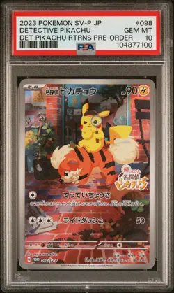 2023 POKEMON JAPANESE SV-P PROMO #098 DETECTIVE PIKACHU PSA 10 - Image 1