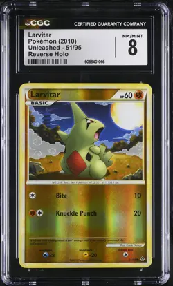 CGC 8 Larvitar 2010 Unleashed 51/95 Reverse Holo Pokemon Card - Image 1