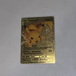Pikachu V Gold Foil Metal Pokemon Card Gift Fan Art Collectible - Image 1