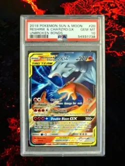 Reshiram & Charizard GX PSA 10 Unbroken Bonds Tag Team 20/214 Pokemon 2019 - Image 1