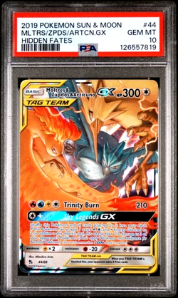PSA 10 POKEMON 2019 HIDDEN FATES #44 MOLTRES & ZAPDOS & ARTICUNO GX TAG TEAM - Image 1