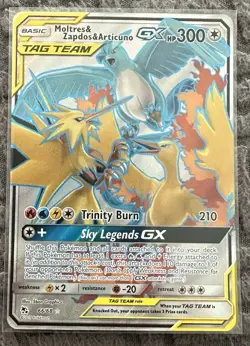 Pokemon TCG Moltres Zapdos Articuno GX Hidden Fates Holo Ultra Rare Card 66/68 - Image 1
