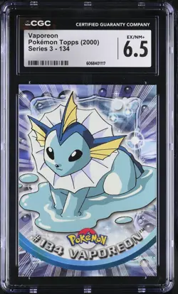 CGC 6.5 Vaporeon Topps 2000 Series 3 134 Pokemon Card - Image 1