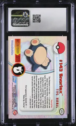 CGC 9 MINT Snorlax Topps 2000 Series 3 143 Pokemon Card - Image 2