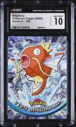 CGC 10 GEM MINT Magikarp Topps 2000 Series 3 129 Pokemon Card - Image 1