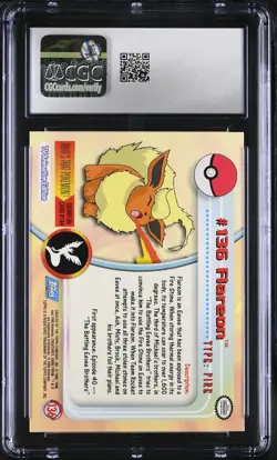 CGC 9 MINT Flareon Topps 2000 Series 3 136 Pokemon Card - Image 2