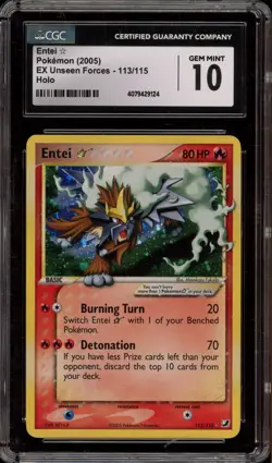 Pokemon Entei Gold Star EX Unseen Forces Holo Ultra Rare #113 CGC 10 Gem Mint - Image 1