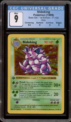 Pokemon Nidoking Base Set Shadowless 1st Edition Holo Rare #11 CGC 9 Mint - Image 1