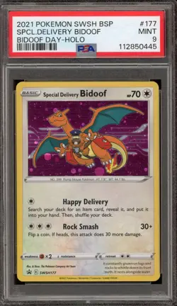 Pokemon Special Delivery Bidoof Day P.M. Center Holo Promo SWSH177 PSA 9 Mint - Image 1
