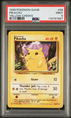 1999 Pokemon Base Set Pikachu #58/102 Yellow Cheeks PSA 9 - Image 1