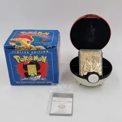 23K Gold Plated CHARIZARD Trading Card 1999 Burger King Pokemon Ball Blue - Image 1