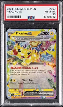 2024 POKEMON SSP EN-SURGING SPARKS #057 PIKACHU EX PSA 10 - Image 1
