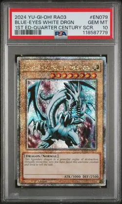 2024 YU-GI-OH! Blue-Eyes White Dragon (Quarter Century SCR) RA03-EN079 PSA 10 - Image 1