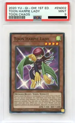 2020 YUGIOH 1st Ed. Toon Chaos EN002 Toon Harpie Lady Super Rare PSA 9 Card MINT - Image 1