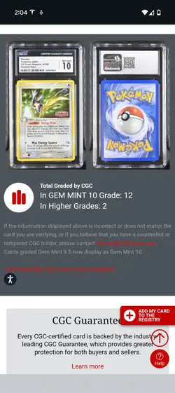 (POP 12) CGC 10 GEM MINT Delcatty Power Keepers 8/108 Holo Stamped Pokemon CARD - Image 4