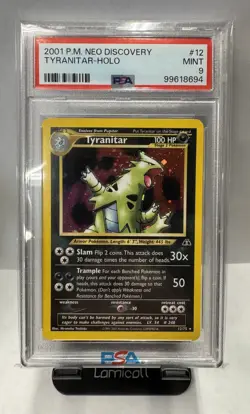 TYRANITAR Holo #12/75 2001 Neo Discovery Pokemon TCG PSA 9 MINT Unlimited - Image 1