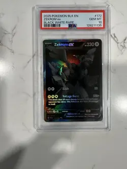 Pokemon Black Bolt Zekrom Ex Black and White Rare PSA 10 Gem Mint #172/086 - Image 1